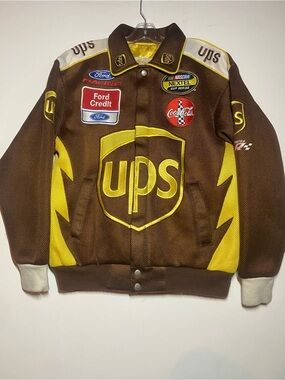 Vintage Jeff Hamilton UPS Racing Embroidered Jacket - Brown & Yellow